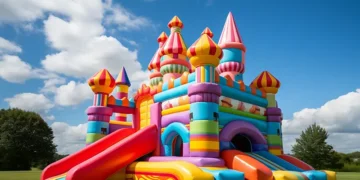 chateau-gonflable-est-installe-dans-ciel-bleu-lumineux location